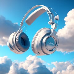 headphones on blue sky background