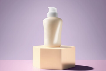 Cosmetics packaging mockup with a podium on a minimalist background. Beauty products. Generative Ai