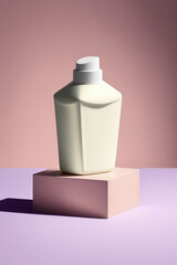 Cosmetics packaging mockup with a podium on a minimalist background. Beauty products. Generative Ai