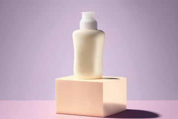 Cosmetics packaging mockup with a podium on a minimalist background. Beauty products. Generative Ai
