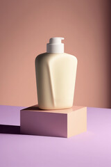 Cosmetics packaging mockup with a podium on a minimalist background. Beauty products. Generative Ai
