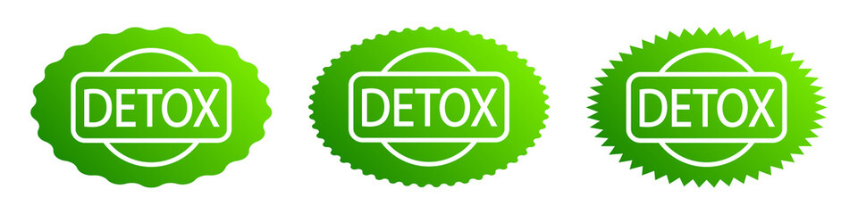 Set of detox logos. Green label or icon. Detoxification. Antioxidants and vitamins natural source. Healthy food. Organic smoothie