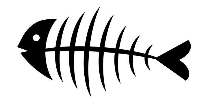 Fish skeleton icon. Cartoon fishbone icon. Vector illustration isolated on white background.