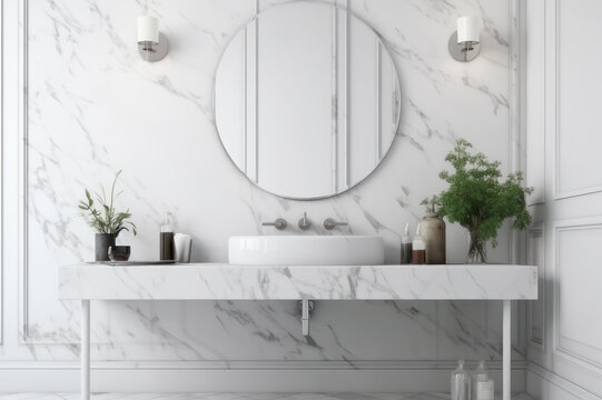 Interior design, marble bathroom. AI generative.