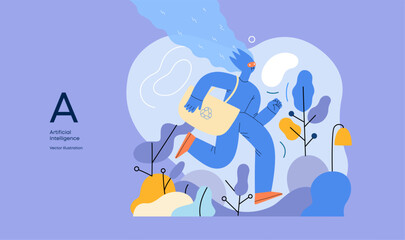 Artificial intelligence, Ecology -modern flat vector concept illustration of AI effectively managing responsible consumption and recycling. Metaphor of AI advantage, superiority and dominance concept