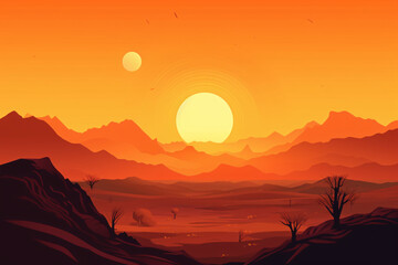 Vibrant orange sun radiates happiness and love in nature.