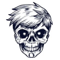 skull with haircut sketch