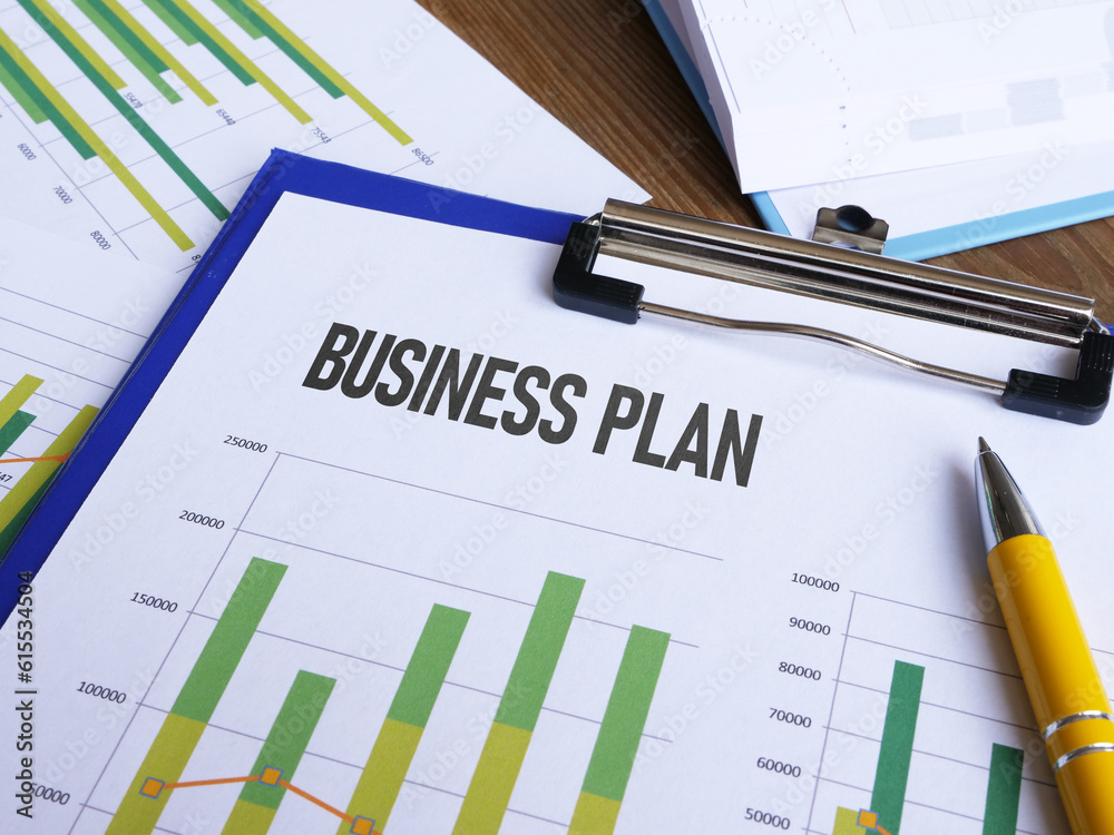 Poster business plan strategy is shown using the text with presentation