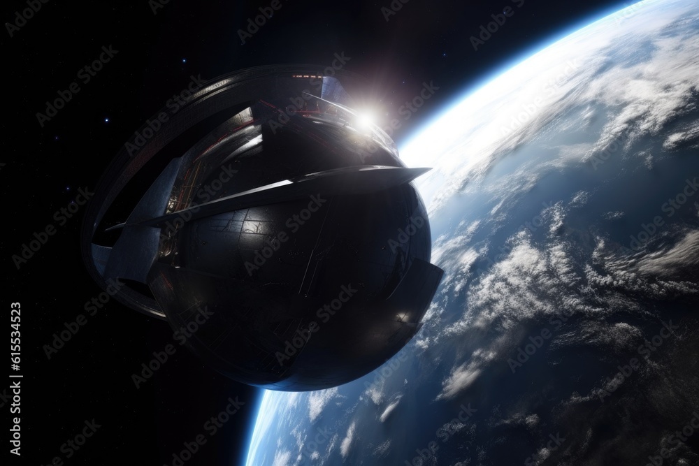 Canvas Prints shot of a futuristic spacecraft orbiting the earth, created with generative ai