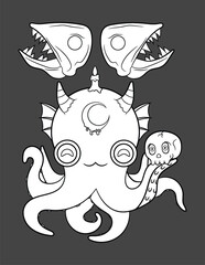 Cute pastel goth and creepy kawaii coloring page for kids and adults, Vector pastel goth coloring book with a creepy kawaii.