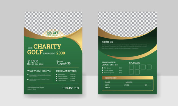 Golf tournament flyer template, sport double side flyer for golf vector illustration eps