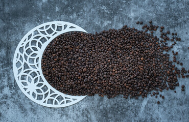 Crescent moon shape with coffee beans, Eid Al Adha background