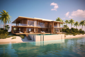 A Majestic and stunning modern house with a swimming pool, created with AI