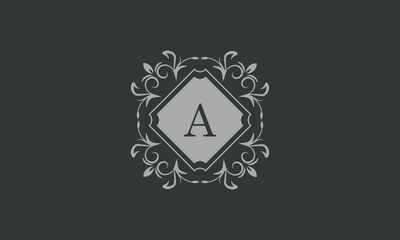 Floral frame with calligraphic elements, letter A. Template for signs, logos, labels, stickers, cards. Graphic design of the page, business.