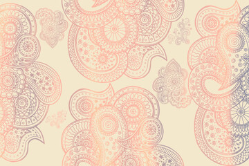 Fototapeta premium The modern hand drawn digital created paisley seamless pattern on white background,Abstract traditional ethnic style flowers folkloric ornament vintage illustration