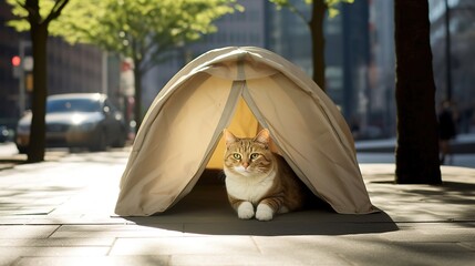 Fototapeta na wymiar Cat suffers from the heat