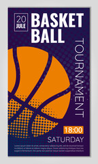 Vector illustration about basketball tournament, match, game. Use as advertising, invitation, banner, poster
