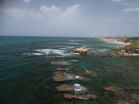 israel baech from drone view in 