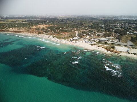israel baech from drone view in 