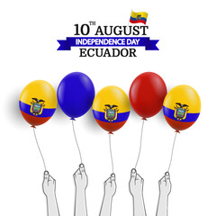 Vector Illustration of  Ecuador Independence Day. Hands with balloons.
