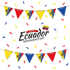 Vector Illustration of  Ecuador Independence Day. Garland with the flag of Ecuador on a white background.
