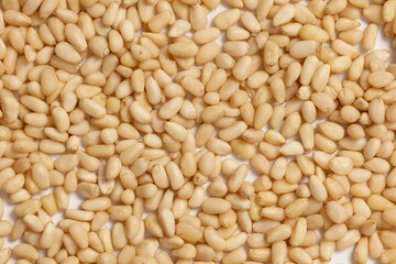 Siberian pine nuts of cedar, macro texture background