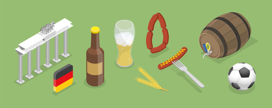 3D Isometric Flat Vector Set of German Symbols, Culture and Traditions