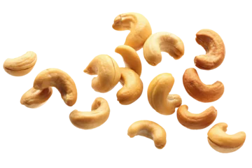 Fotobehang Falling cashew nuts isolated on transparent or white background, png © Medard