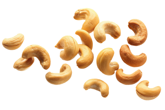 Falling cashew nuts isolated on transparent or white background, png
