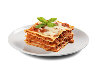 Lasagna on a plate isolated on transparent or white background, png - obrazy, fototapety, plakaty