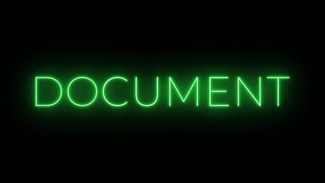 Flickering neon green glowing document text animated on black background