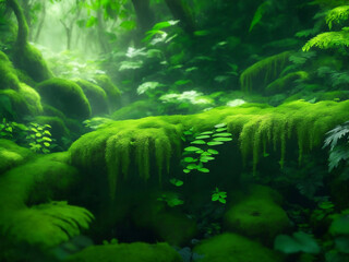 Fototapeta na wymiar Green plants in forest, Generative AI Illustration.