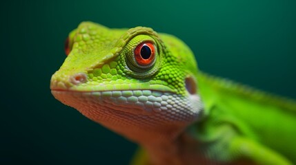 Obraz premium Green anole close-up. A small reptile in bright green color. Generative AI