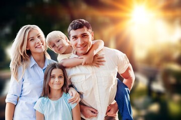 Cute happy family having fun at beautiful nature