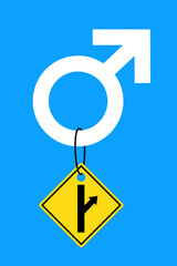Men going their own way. Male gender and sex symbol with MGTOW sign and symbol. Vector illustration isolated on blue.