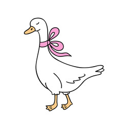 goose with a bow. Vector Illustration for printing, backgrounds, covers and packaging. Image can be used for greeting cards, posters, stickers and textile. Isolated on white background. © Анна Кулик