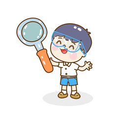 Fototapeta premium Cartoon kids learning science classroom.