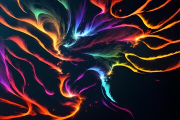 Photo of Colorful Neon Swirls on a Black Canvas - A Digital Art Masterpiece