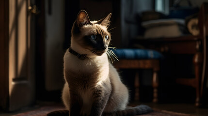 The Siamese Cat's Delightful Presence in the Room. Generative AI
