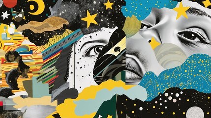Modern colorful abstract design. Digital artistic background. Contemporary collage art. Generative AI. Illustration for banner, poster, cover, brochure or presentation.