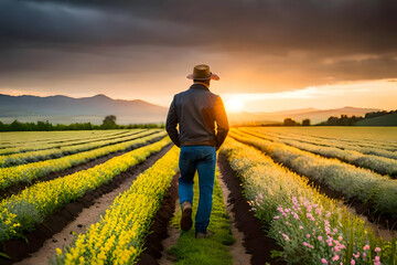 Fototapeta premium Dive into the flourishing world of regenerative agriculture through an AI-generated artwork that depicts the harmonious dance between nature and farming practices. This captivating piece captures the 