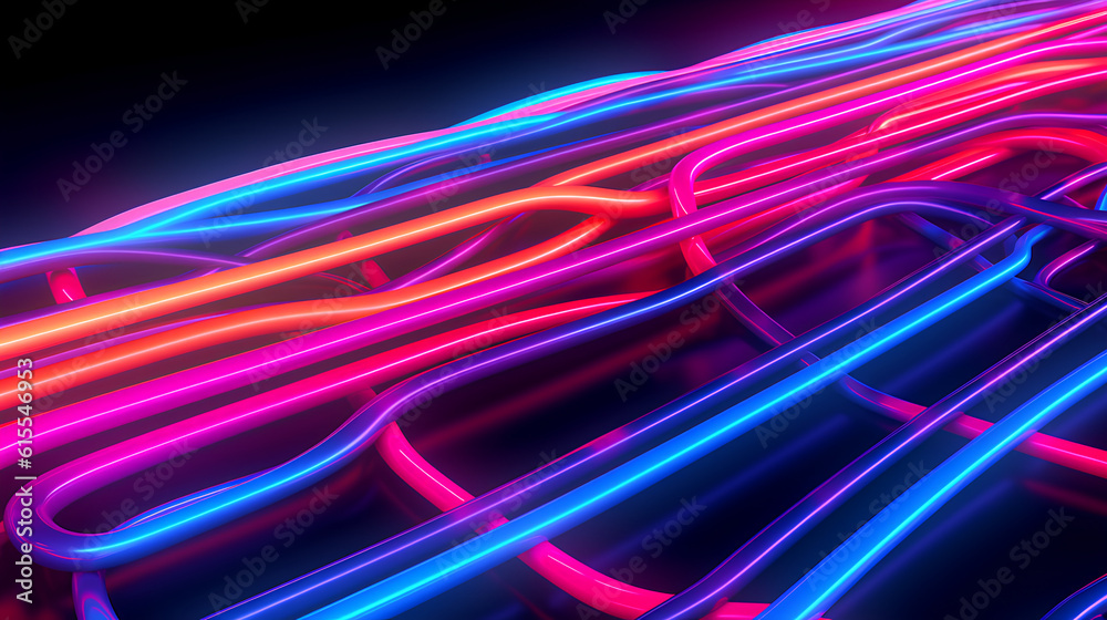 Wall mural abstract neon lights into digital technology. futuristic technology abstract background with lines f