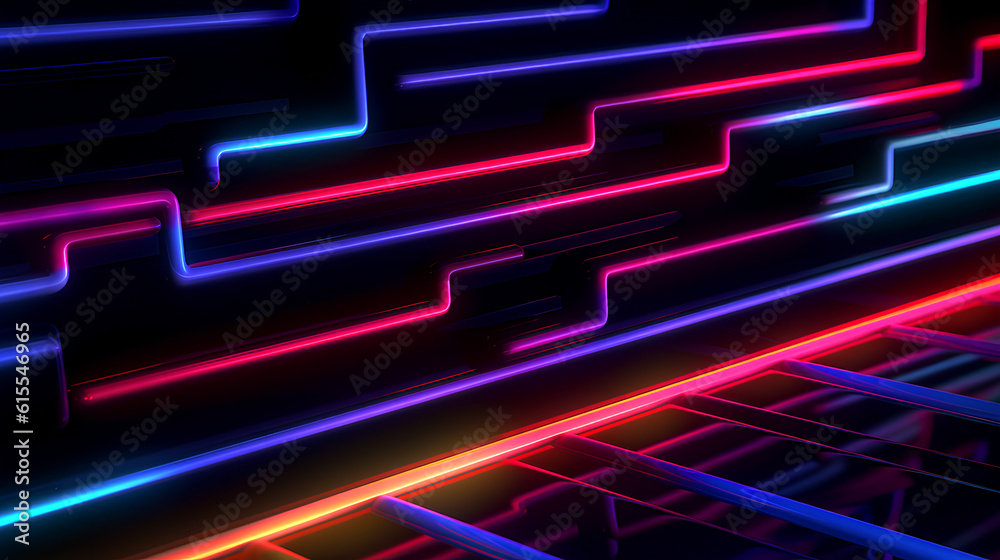 Wall mural abstract neon lights into digital technology. futuristic technology abstract background with lines f