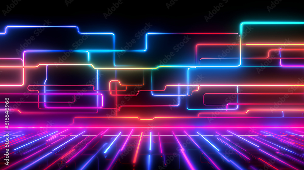 Wall mural abstract neon lights into digital technology. futuristic technology abstract background with lines f