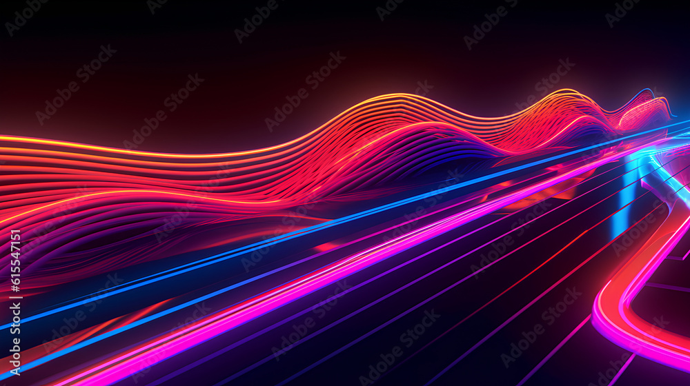 Wall mural abstract neon lights into digital technology. futuristic technology abstract background with lines f