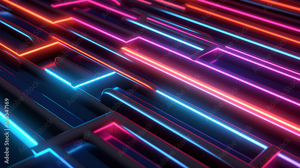 Wall mural abstract neon lights into digital technology. futuristic technology abstract background with lines f