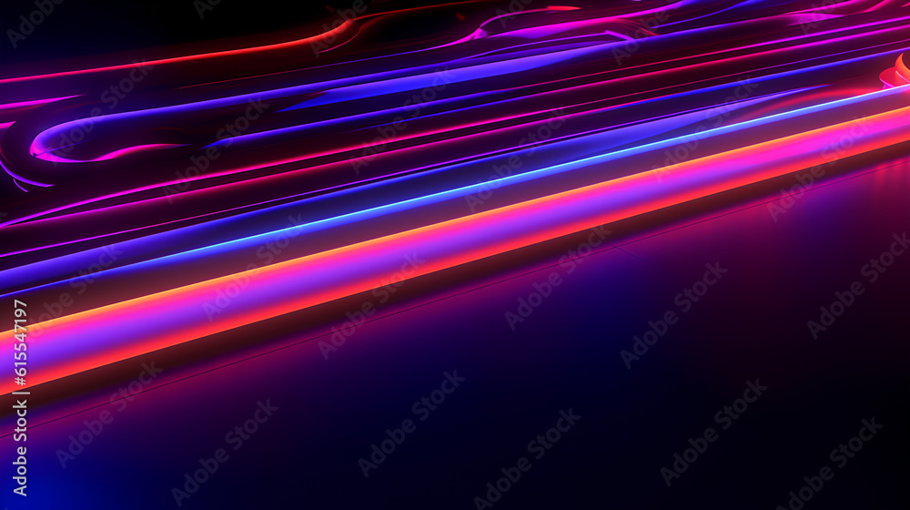 Wall mural abstract neon lights into digital technology. futuristic technology abstract background with lines f