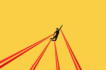 Businessman tied up with red tape. concept of struggle, limitation and trap or challenge