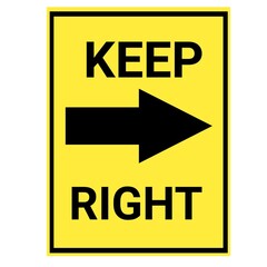 keep right turn sign with yellow background.