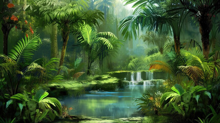 Fototapeta premium a beautiful untouched place in a rainforest, wallpaper artwork, ai generated image